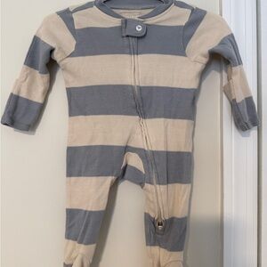 Burt's Bees Striped Footed One-Piece in Gray & Cream